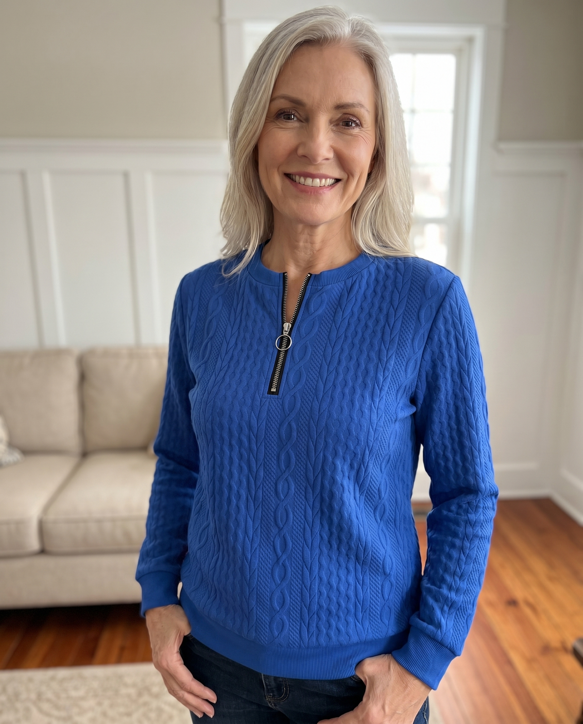 Phaeline | Cable Knit Half Zip Sweatshirt