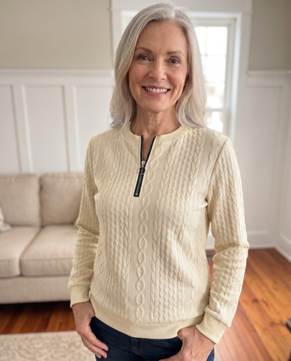 Phaeline | Cable Knit Half Zip Sweatshirt