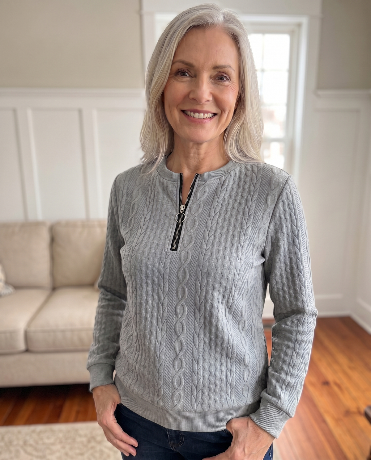 Phaeline | Cable Knit Half Zip Sweatshirt