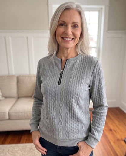 Phaeline | Cable Knit Half Zip Sweatshirt