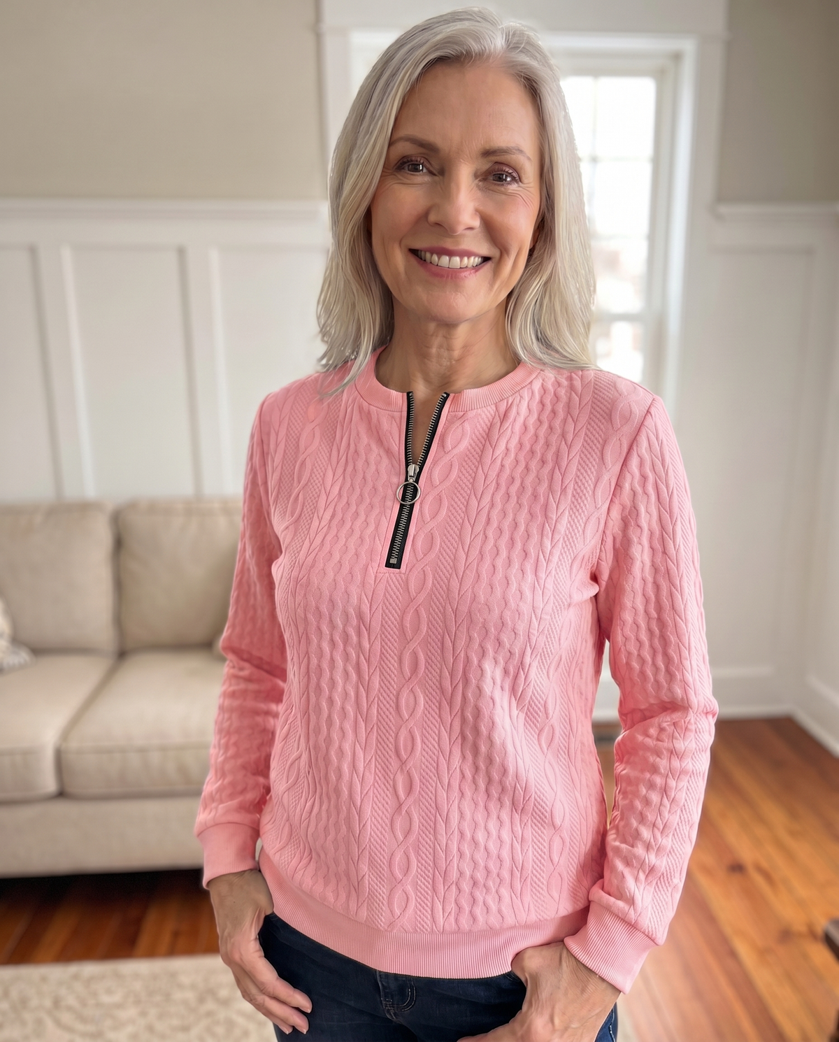Phaeline | Cable Knit Half Zip Sweatshirt