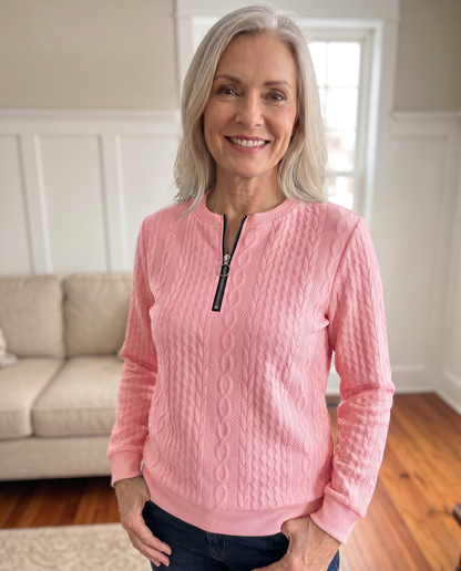 Phaeline | Cable Knit Half Zip Sweatshirt