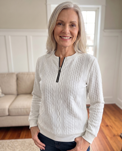 Phaeline | Cable Knit Half Zip Sweatshirt