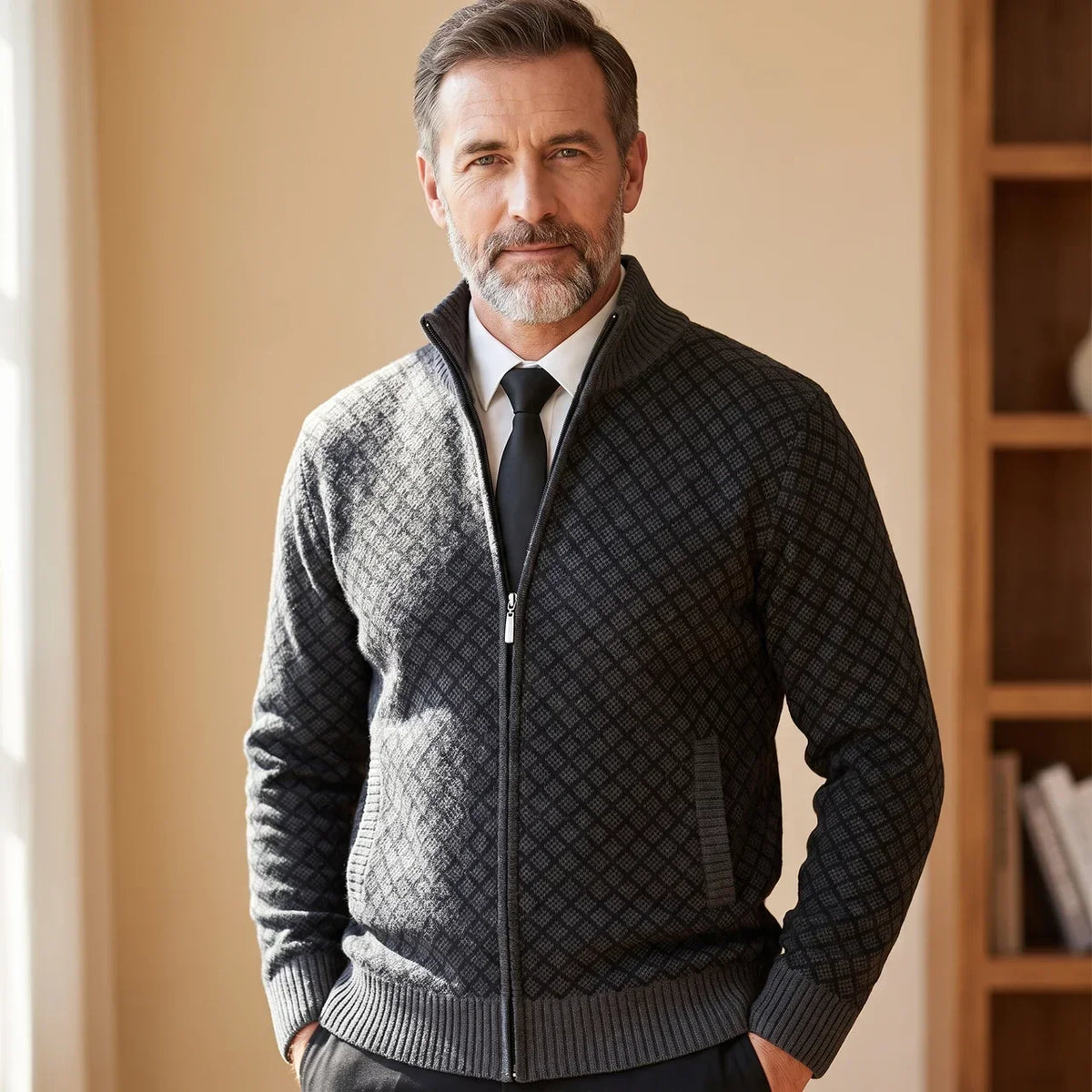 Whitaker | Patterned Zip Front Knit Cardigan