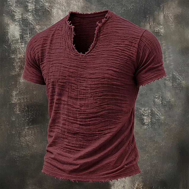 Jensen | Distressed V Neck Textured T Shirt