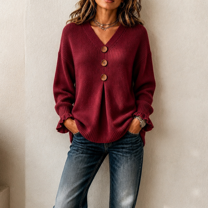 Elysia | Cosy V Neck Relaxed Sweater