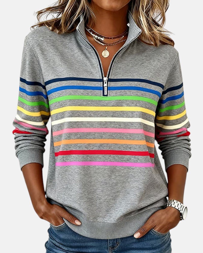 Harriet | Rainbow Stripe Quarter Zip Sweater