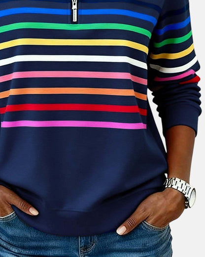 Harriet | Rainbow Stripe Quarter Zip Sweater