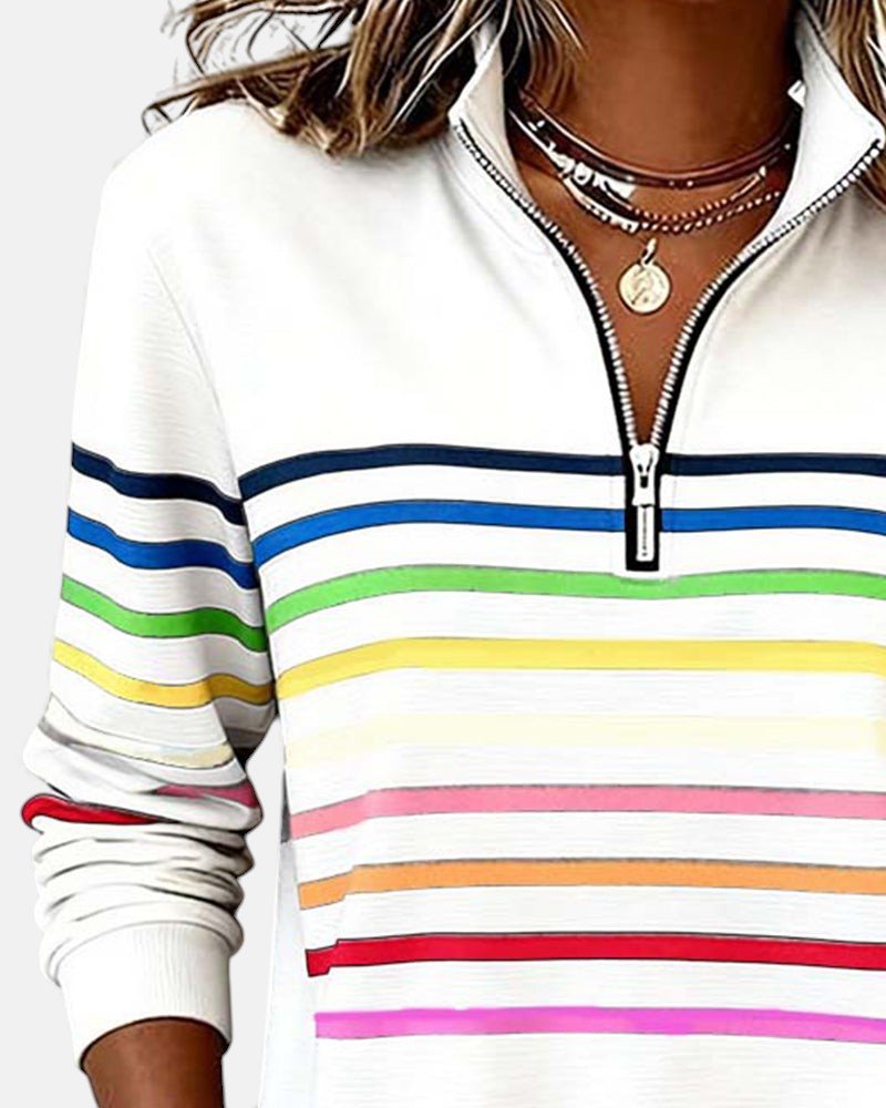 Harriet | Rainbow Stripe Quarter Zip Sweater