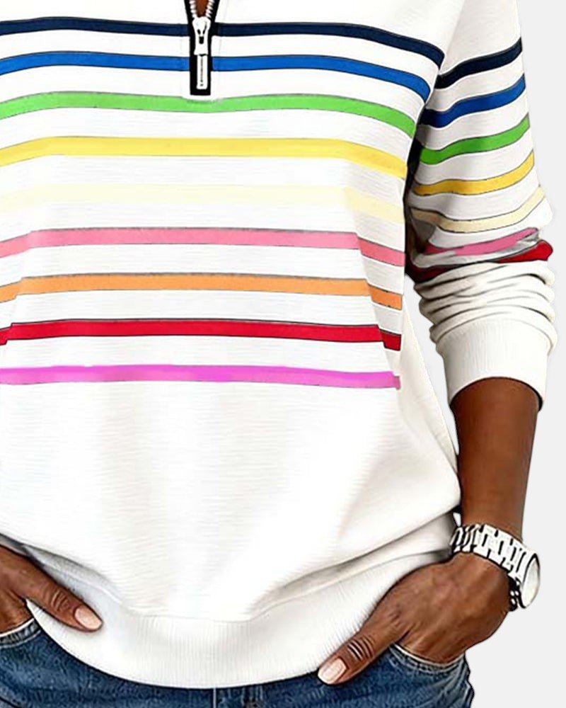 Harriet | Rainbow Stripe Quarter Zip Sweater