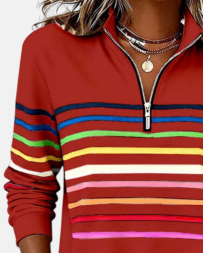 Harriet | Rainbow Stripe Quarter Zip Sweater