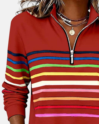 Harriet | Rainbow Stripe Quarter Zip Sweater