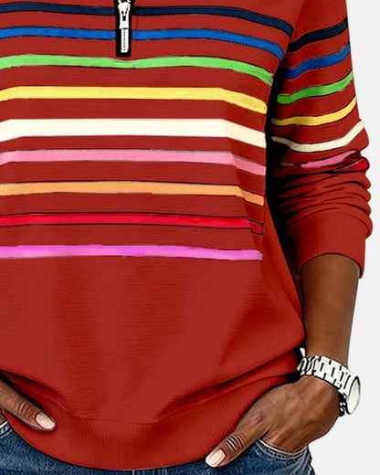 Harriet | Rainbow Stripe Quarter Zip Sweater