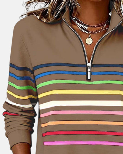 Harriet | Rainbow Stripe Quarter Zip Sweater
