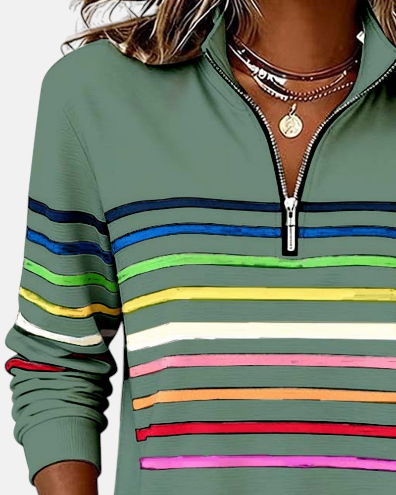 Harriet | Rainbow Stripe Quarter Zip Sweater