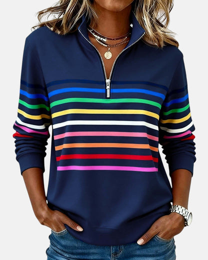 Harriet | Rainbow Stripe Quarter Zip Sweater