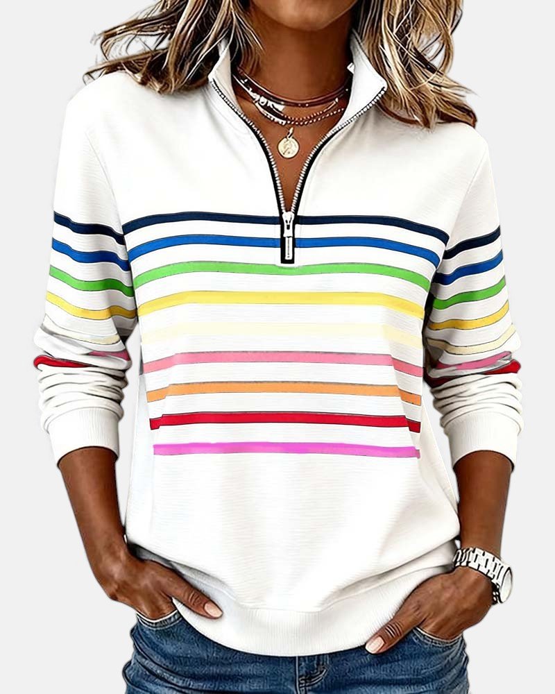 Harriet | Rainbow Stripe Quarter Zip Sweater