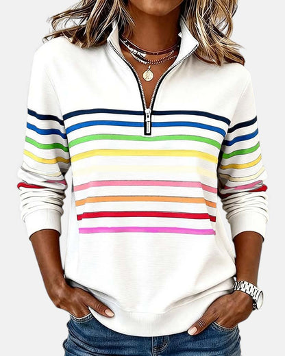 Harriet | Rainbow Stripe Quarter Zip Sweater