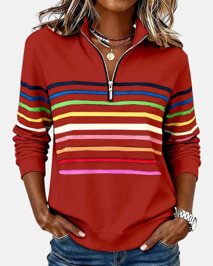 Harriet | Rainbow Stripe Quarter Zip Sweater