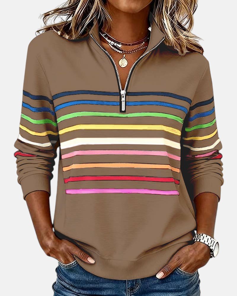 Harriet | Rainbow Stripe Quarter Zip Sweater