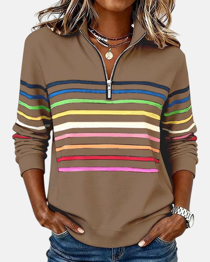 Harriet | Rainbow Stripe Quarter Zip Sweater