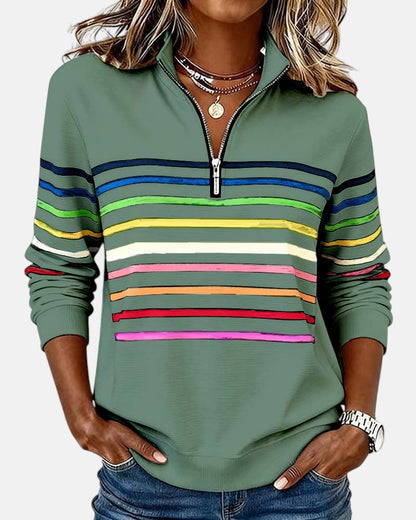 Harriet | Rainbow Stripe Quarter Zip Sweater
