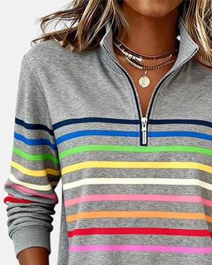 Harriet | Rainbow Stripe Quarter Zip Sweater