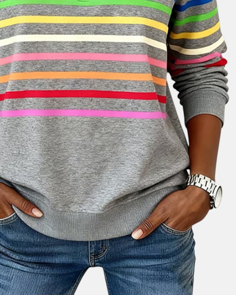 Harriet | Rainbow Stripe Quarter Zip Sweater