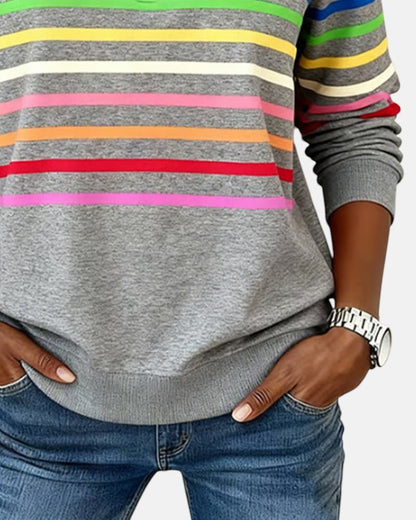 Harriet | Rainbow Stripe Quarter Zip Sweater