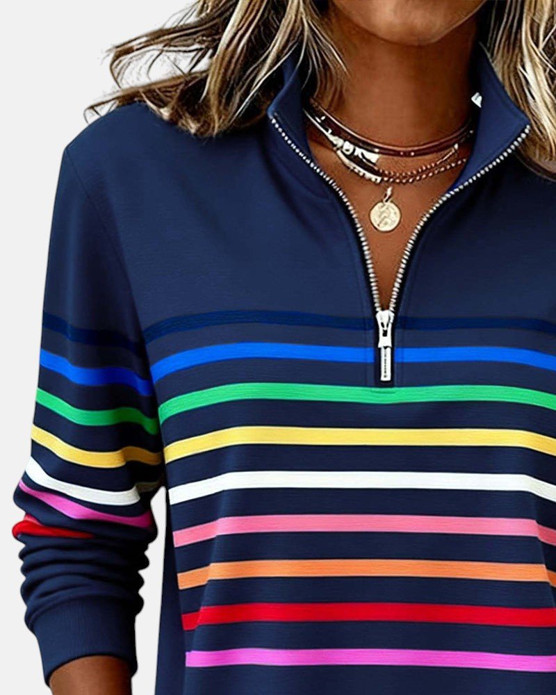 Harriet | Rainbow Stripe Quarter Zip Sweater