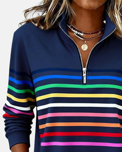 Harriet | Rainbow Stripe Quarter Zip Sweater