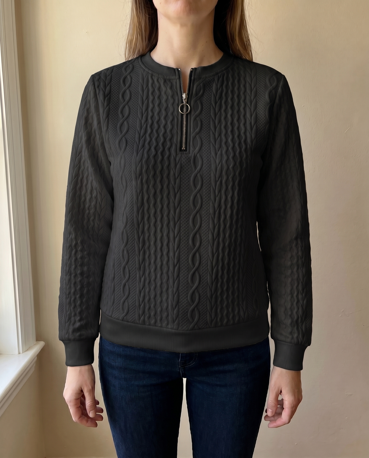 Phaeline | Cable Knit Half Zip Sweatshirt
