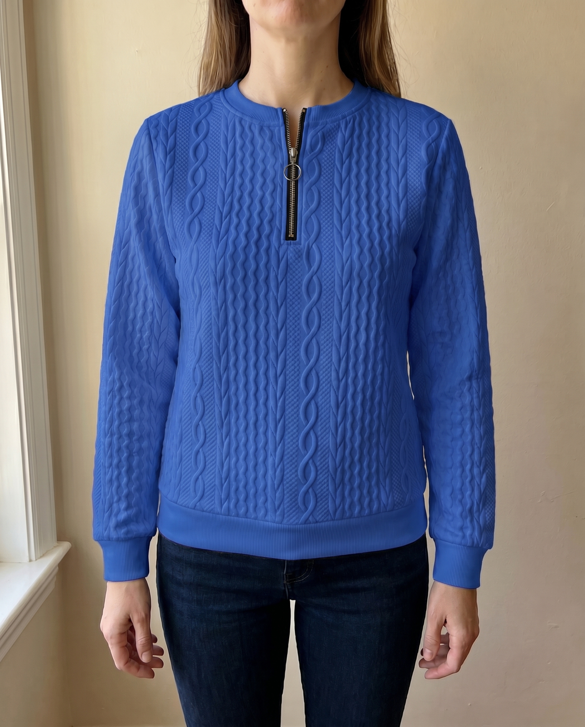 Phaeline | Cable Knit Half Zip Sweatshirt