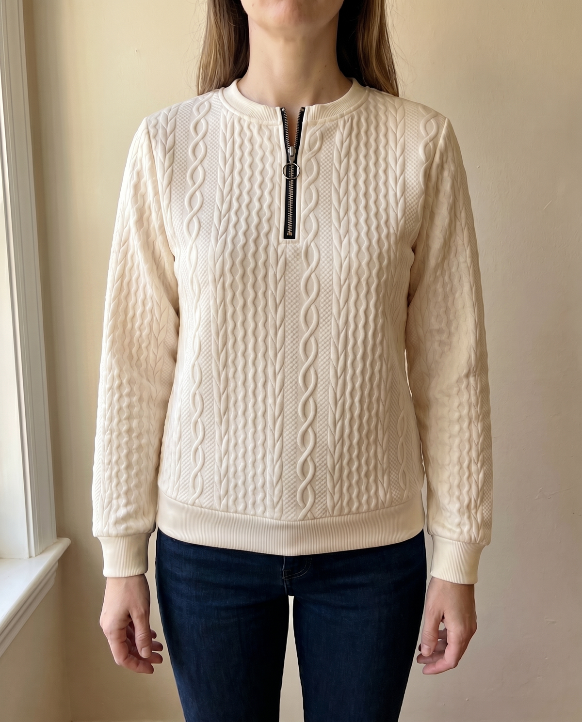 Phaeline | Cable Knit Half Zip Sweatshirt