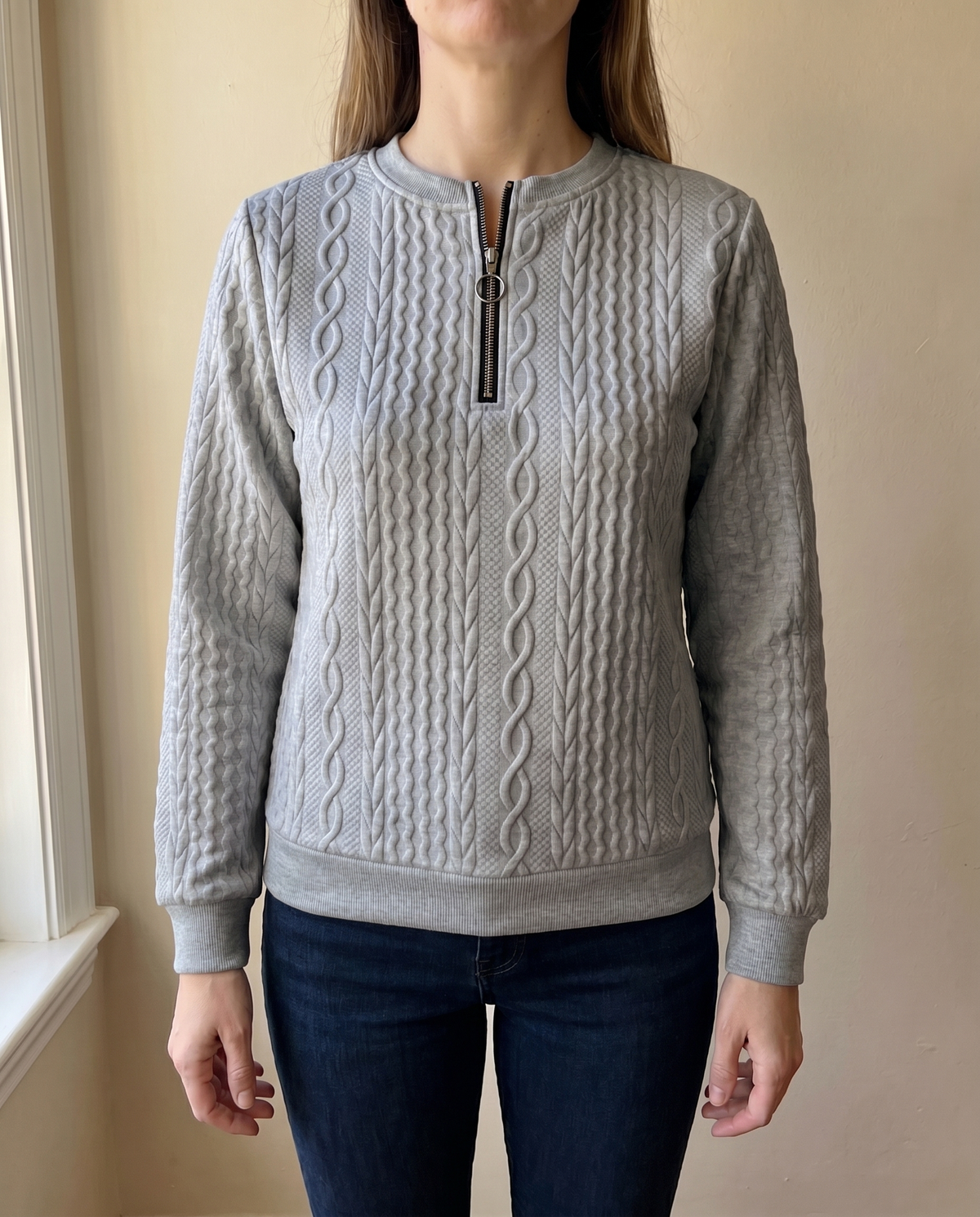 Phaeline | Cable Knit Half Zip Sweatshirt