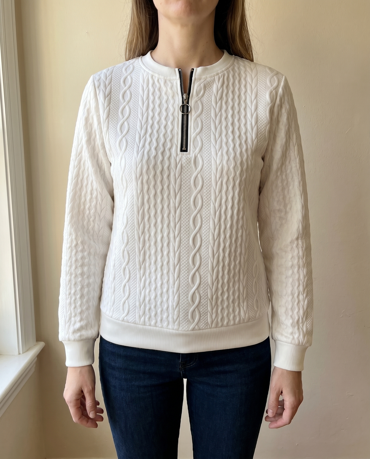 Phaeline | Cable Knit Half Zip Sweatshirt