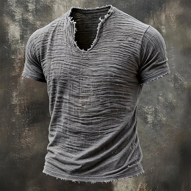 Jensen | Distressed V Neck Textured T Shirt